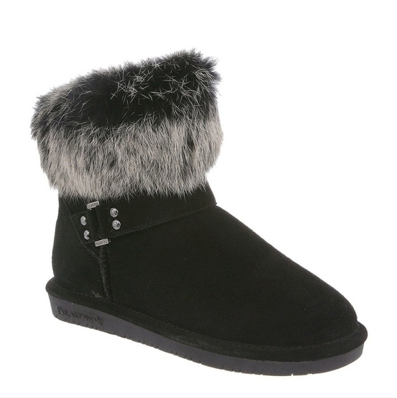 BEARPAW Tigris Winter Boots Size 8 Black Suede Faux Fur Snow Boot Wool Lined - Picture 1 of 11